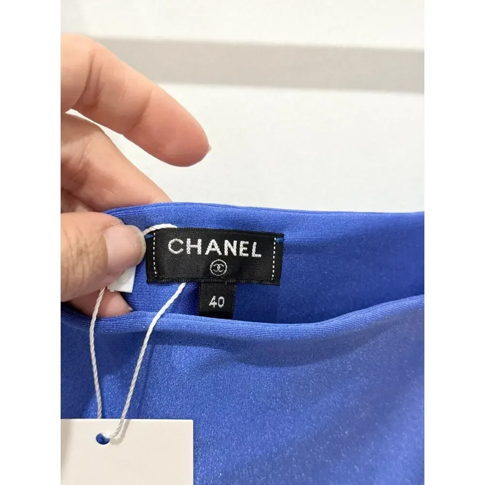 Chanel Active Sleeveless Swim Tank Top with Logo Blue Women's Size FR 40 / US 8 - Picture 3 of 5